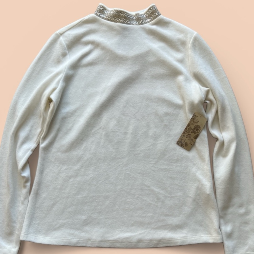 Ivy Ridge Beaded Mock Neck Long Sleeve Top Ivory Womens Medium NWT‎